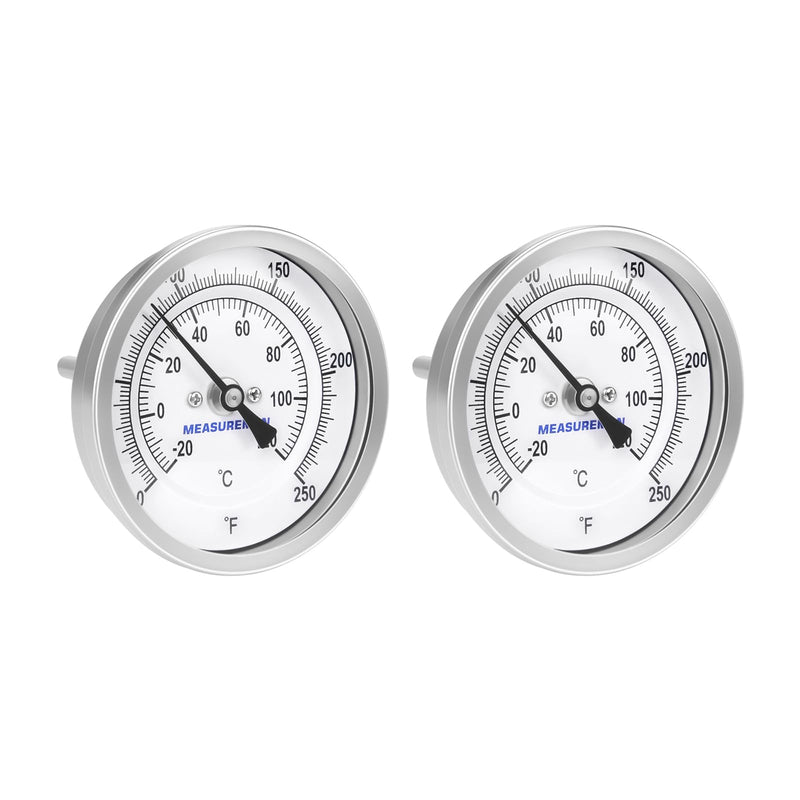 MEASUREMAN Fully Stainless Steel Pot, Kettle, Brewing Bimetal Thermometer, 3" Dial, 2-1/2" Stem, 0-250 deg F/-20-120 deg C, -1% Accuracy, Adjustable, 1/2" NPT Back Mount （2 Pack） 2-1/2" Stem 2pc