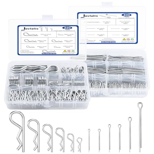 620 pcs Cotter Pins Assortment Kit, Hairpin Cotter Pins & R Clips Assortment Kit, 12 Sizes for Hitch Pin Lock Systems, Zinc-Plated Cotter Pin Kit 620pcs Cotter Pins Assortment Kit