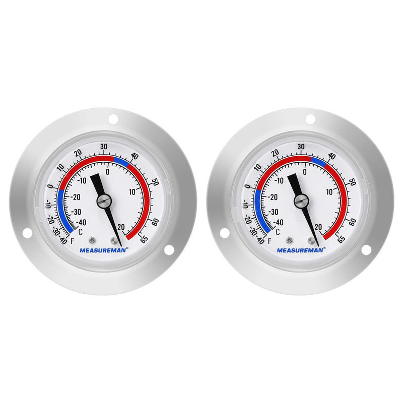 MEASUREMAN Vapor Capillary Flanged Panel Mount Refrigeration Thermometer, 2" Dial, 48" Capillary, -40-65 deg F/-40-20 deg C, Re-Calibration Available （2 Pack） -40-65 deg F/-40-20 deg C (2" Dial) (2 Pack)