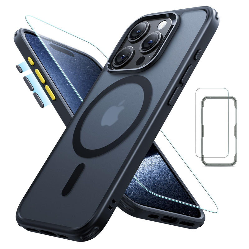 ESR for iPhone 15 Pro Case Set, Translucent Matte Case with Screen Protector, Compatible with MagSafe, Military-Grade Protection, Classic Series, Frosted Black
