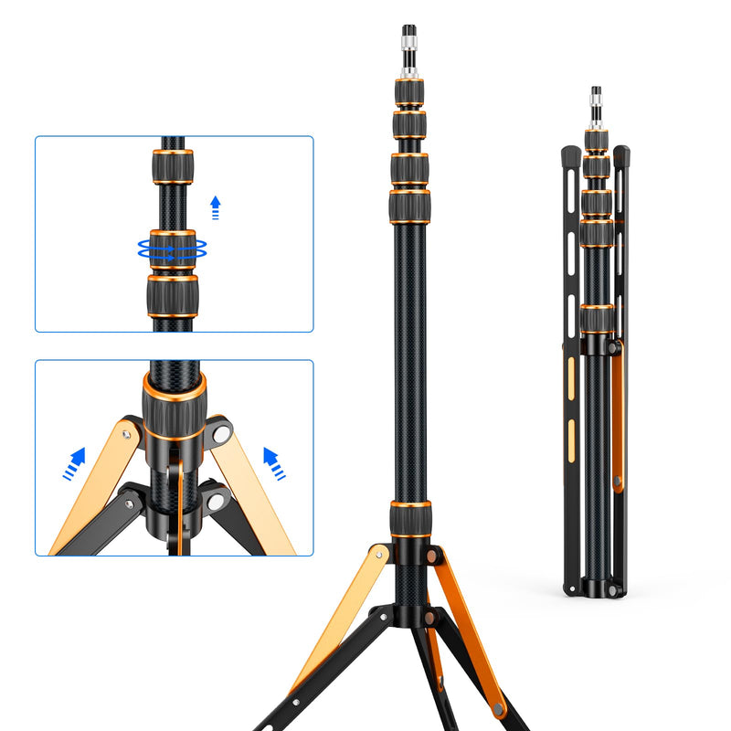 Carbon Fiber Extendable Travel Light Stand 7.2ft / 2.2m Sturdy Light Weight Portable Tripod Light Stand with Carry Bag for Photography Studio Outdoor Shooting Speedlight Flash Reflector Ring Light Carbon Fiber