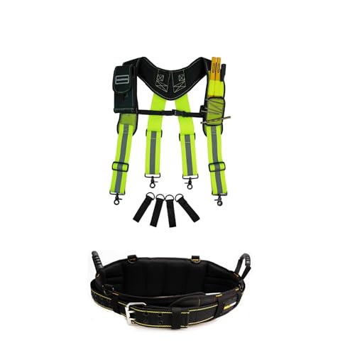 MELOTOUGH Magnetic Suspenders Tool Belt Suspenders with Large Moveable Phone Holder, Pencil Holder, Padded Electrician Tool Belt Tradesman Pro Padded Tool Belt