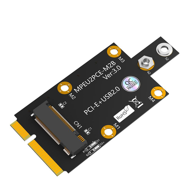 M.2 Key B to Mini PCI-E Adapter with Dual Nano SIM Card Slot for 3G/4G/5G Module Black