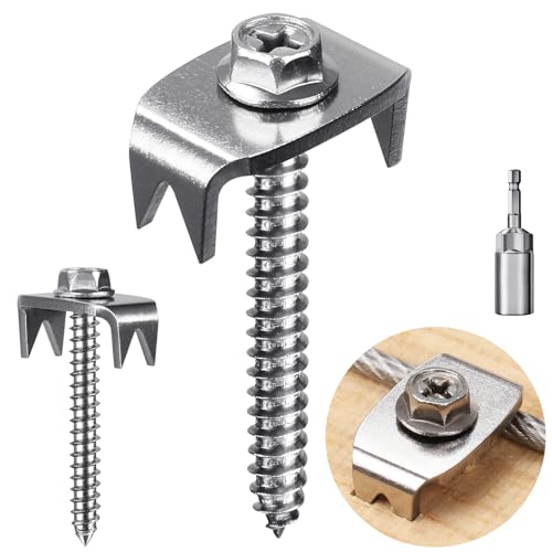 Insaga Fence Staples 304 Stainless Reusable Wire Fencing Staple Screw Nail 1.6''x 100pcs