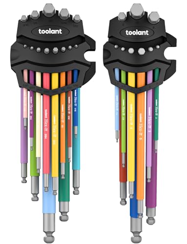 toolant Allen Wrenches Sets 22pcs(Metric&SAE), Extra Long Arm Allen Key Set with Ball End, Crafted Hex Key Set with Color Coded Sleeves, Unique Patented Holder Design for Magnetizing and Demagnetizing 22PCS (Metric&SAE)