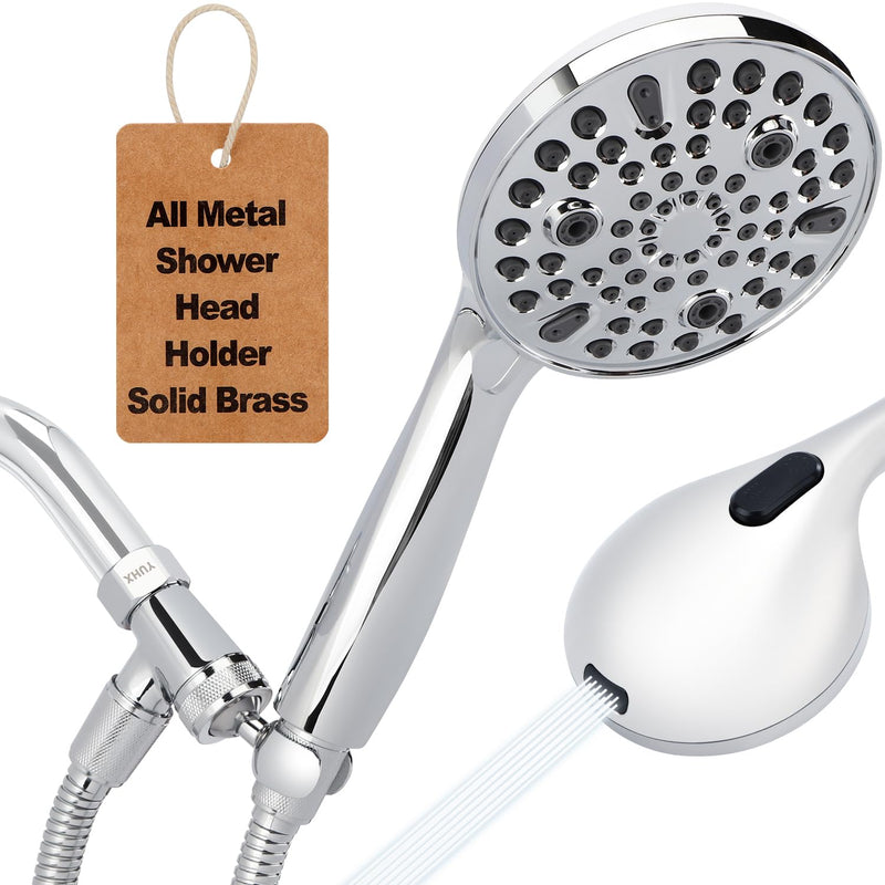 Shower Head with Handheld - All Metal Holder and Long Hose, High Pressure Built-in Power Wash to Clean Tub, Tile & Pets, Multi Mode Adjustment Showerhead Sprayer, Chrome 2.5 GPM Premium Chrome 2.5 Gallons Per Minute
