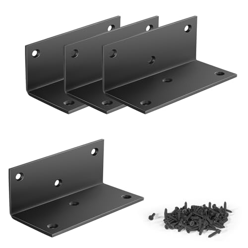 4 PCS Iron 4 Inch L Right Angle Bracket with Screws, 4" x 2" x 2" Metal Joint Bracket 90 Degree Corner Brace for Wood Bookshelf Furniture Cabinet, Thickness 3 mm Heavy Duty Black Brackets 4" x 2" x 2" - 4pcs - Black