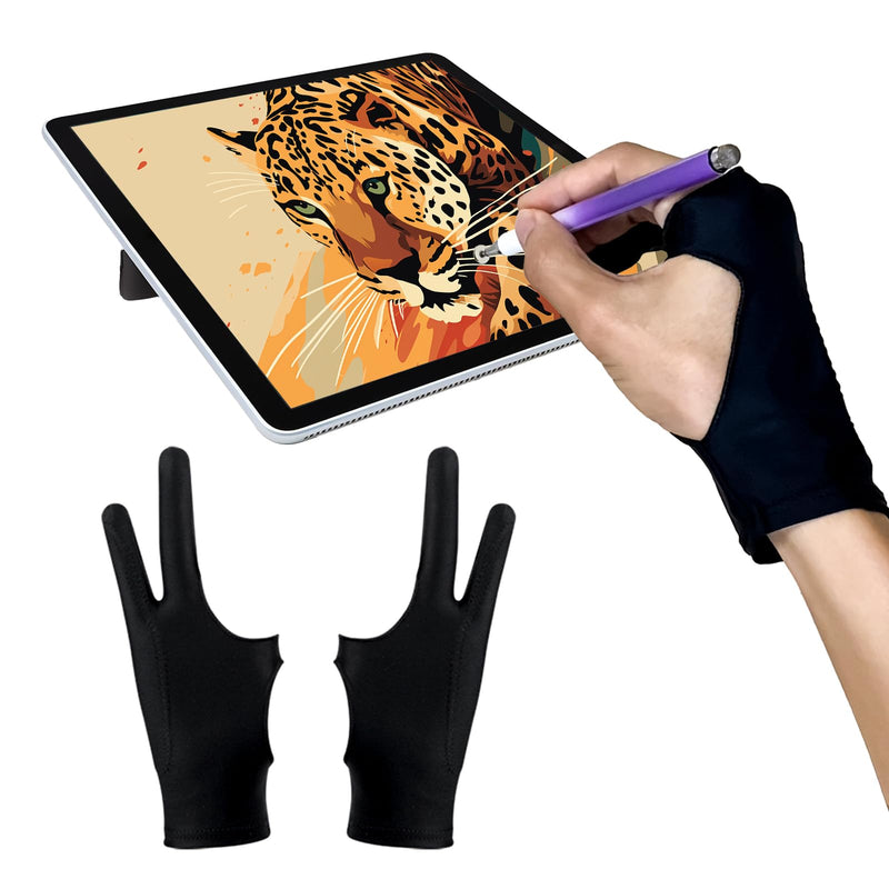 Drawing Glove Right Left Hand, Palm Rejection Digital Art Glove for Tablet iPad with Two Finger [2 Pack] Medium