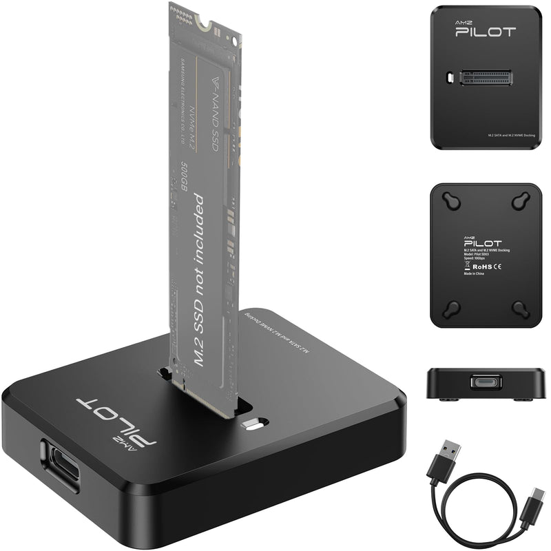 M.2 NVMe & SATA to USB C Docking Station, M.2 SSD to USB A C Reader Adapter for Both M Key & B+M Key NVMe PCIE and SATA NGFF SSD Dock, Size for 22110 2280 2260 2242 2230 Enclosure - Square M.2 Dock [Square Plastic]