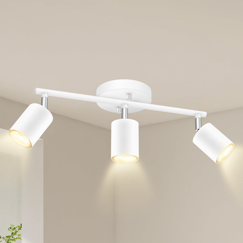 BoostArea LED 3 Light Track Lighting Kit, White 3 Way Ceiling Spot Lighting, Flexibly Rotatable Light Head for Kitchen, Living Room, Bedroom, GU10 Bulb Not Included 3 Light-white
