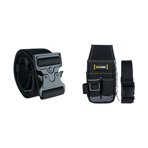 MELOTOUGH 2 Inch Nylon Web Work Tool Belt for Men with Heavy Duty Quick Release Rugged Metal Buckle,Pocket Tool Pouch Tool Belt Pouches with Belt Clip Utility Mini Tool Organizer Pouch for Electrician