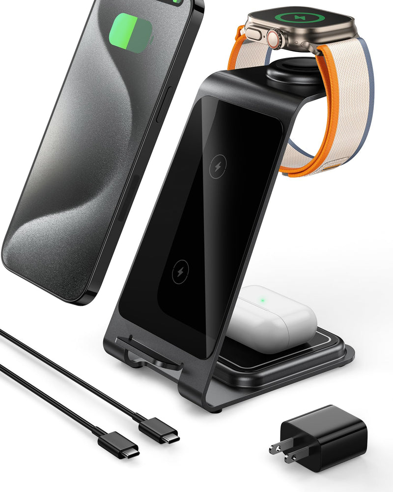 Intoval 3-in-1 Wireless Charging Station for iPhone 15 Pro/15/15 Pro Max/14 Pro/14/14 Pro Max, Apple Watch 9/Ultra 2/SE/8/7/6/5/4/3/2, AirPods Pro/Pro 2/3 (Y93, Grey)
