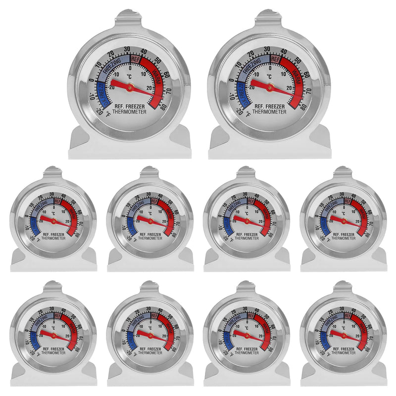 Refrigerator Thermometer Large Dial, Freezer Thermometer -30-30 Deg ℃/-20-80 Deg ℉, Fridge Thermometer by Stainless Steel, Thermometer for Fridge Suitable for Refrigerators and Freezers (10pcs) 10pcs