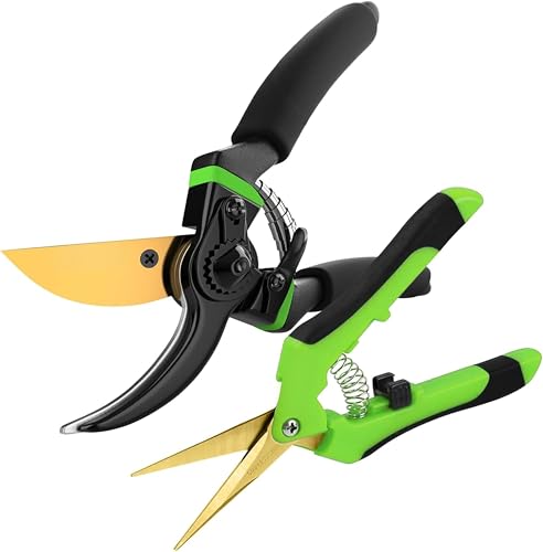 8.5" Professional Bypass Pruning Shears & Gardening Scissors Set - Super Sharp Premium Garden Shears | Pruning Shears For Gardening, Garden Hedge Clippers Handheld Pruners - Garden Scissors Shears + Scissors
