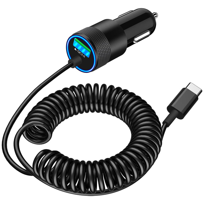 【MFi Certified】iPhone 15 Car Charger Fast Charging, Braveridge 75W USB-C PD&QC Car Power Cigarette Lighter USB Car Charger + 6FT Type-C Coiled Cable for iPhone 15 Pro/15 Pro Max, Galaxy S24/S23, Pixel Platinum Black(75W PD+QC3.0)