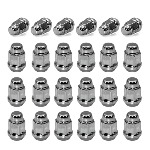 24pcs Chrome M12x1.5 Closed End Bulge Acorn Lug Nuts, 1.4 inch Length Cone Seat 19mm Hex, Compatible with Acura, Camaro, Accord Civic, Optima, Miata Camry Corolla