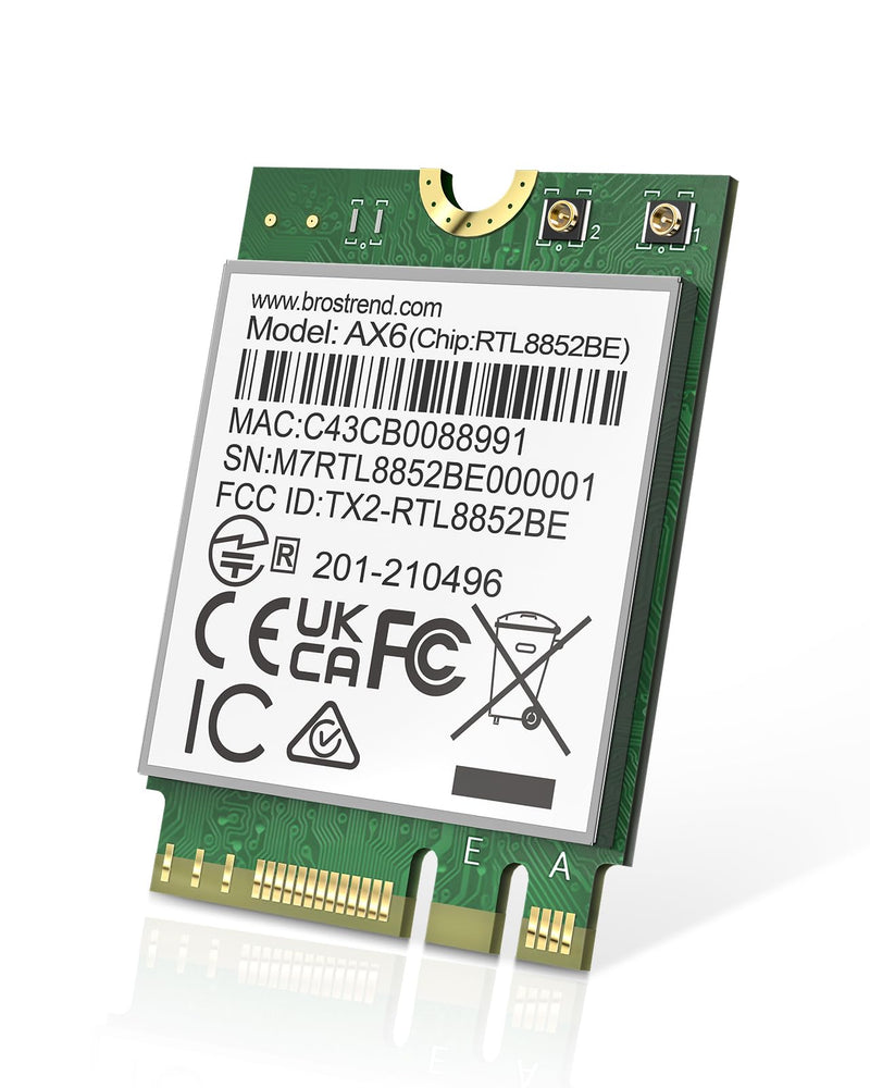 BrosTrend WiFi 6 Card for Laptop, Dual Band 1800Mbps M.2 Wireless With Bluetooth 5.2, WPA3 MU-MIMO Internal Computer Networking for Windows 10/11 (64bit), M.2/NGFF, Lifetime Protection