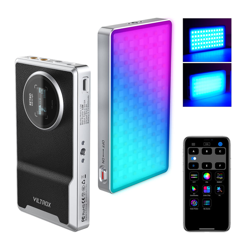 VLTROX 12W RGB Camera Light, 22Wh Built-in Battery Supports Used While Charging RGB LED Video Light with App Control, CRI97+/26 Scenes/2500K-8500K Portable Mini On Camera Light for Photography Videos Retro 12X-12W