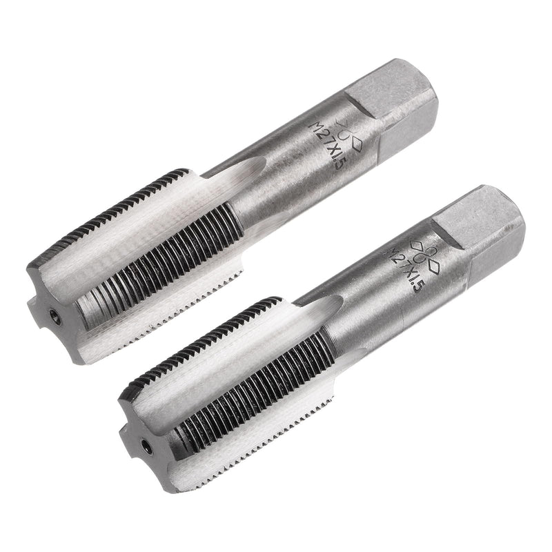 uxcell Metric Hand Tap M27 Thread 1.5 Pitch 4 Straight Flutes H2 Alloy Tool Steel Bottom & Taper Screw Tap Set Tapping Tools for Repairing 1 Pair M27 x 1.5