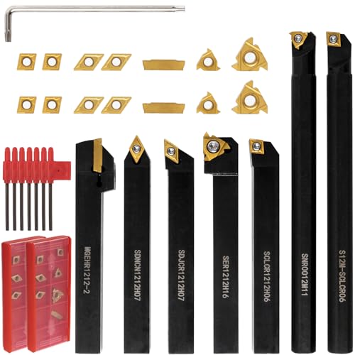 21Pcs Kit Indexable Lathe Turning Tool,1/2" 12mm Holder and Carbide Inserts 7pcs 1/2'' 12mm Shanks+14pcs Inserts