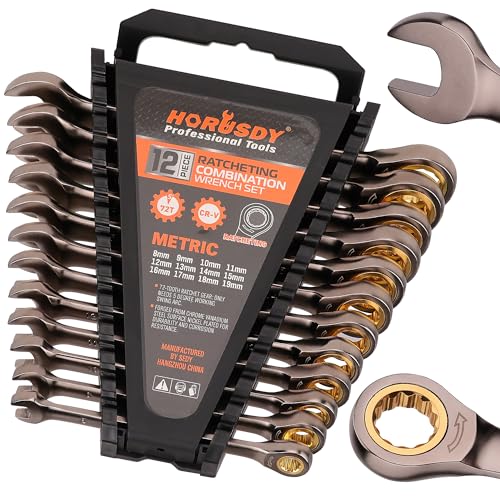 HORUSDY 12-Piece Metric Ratcheting Wrench Set | 8-19 mm | Ratchet Combination Wrenches Set with Organizer | 72-Teeth | Chrome Vanadium Steel 12-Piece Metric Ratcheting - Basic