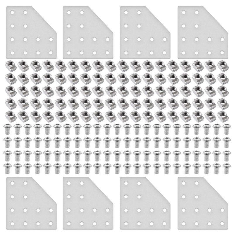 8pcs 2040 L Corner Bracket Joining Plate T Slotted Accessories 12-Hole 2040 Hardware Connector 2040 with T Nuts and Screws Silver L-12Hole 2040S