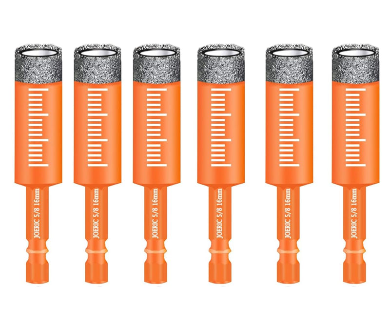 5/8" Dry Diamond Drill Bit Set, 6 PCS 16mm Ceramic Drill Bit Diamond Core Drill Bit Tile Drill Bit with Storage Case for Granite Marble Tile Ceramic Stone Glass (Not for Wood) (Orange) 5/8 in Orange