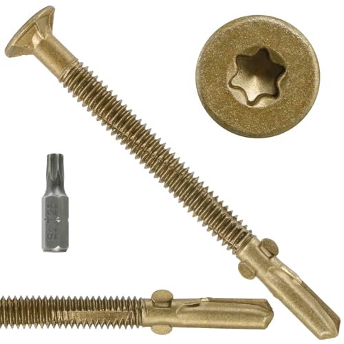 #10 x 3 Self-Tapping Trailer Deck Screws,124PcsT25 Star Bits Screws Gold #10 x 3in 124pcs