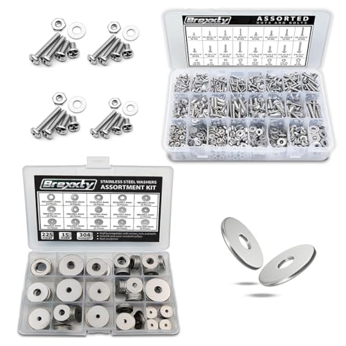2 in 1 Fender Washers for Screws & Bolts (225Pcs) Fender Washer Assortment kit in 15 Different Sizes & Nuts and Bolts Assortment Kit (900 pcs) 24 Sizes