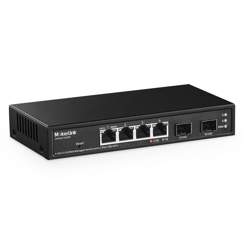MokerLink 4 Port 2.5G Managed Switch with 2 Port 10G SFP+ Slot, 4 x 2.5Gigabit Base-T Ports Compatible with 10/100/1000Mbps, Mini Size Metal Web Managed Fanless Network Switch 4x2.5G(Managed)