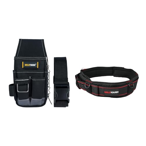 MELOTOUGH Pocket Tool Pouch Tool Belt Pouches with Belt Clip Utility Mini Tool Organizer Pouch and Padded Tool Belt with D Ring, Adjustable Waist 44'-53' for Electrician,Carpenter,Construction