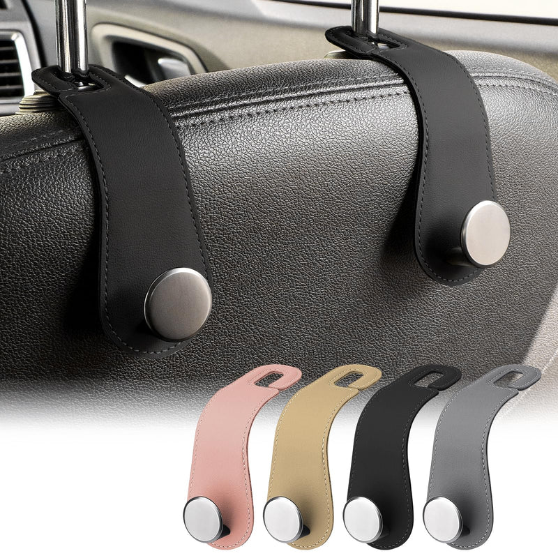 Car Headrest Hooks, 2 Pack Leather Car Seat Storage Hanger for Purses Bags, Stylish Car Seat Organizer Hooks for Handbag Coat Umbrellas, Car Inside Accessories, Black 2 Pcs