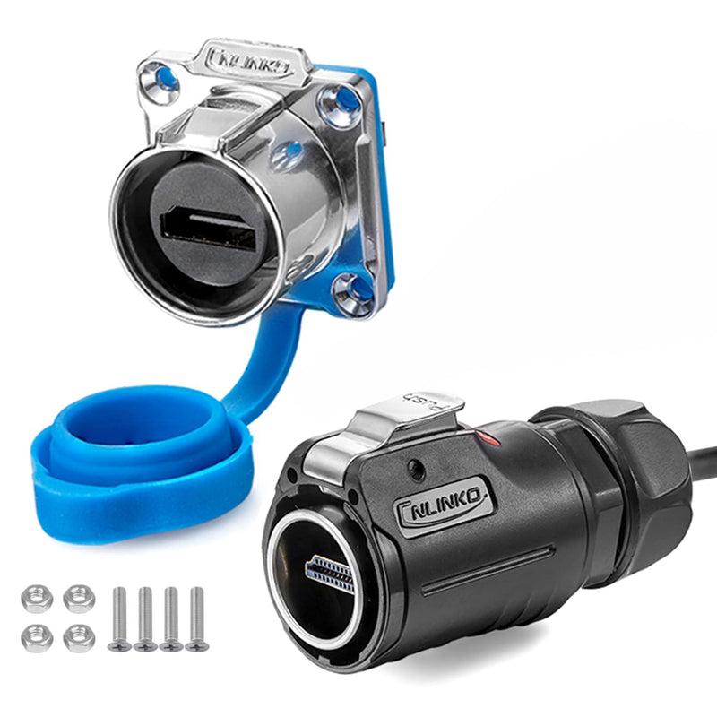 CNLINKO LP-24 HDMI Connectors, Aviation Plug with 40 Inches 4K HD Waterproof Cables, Panel Mount Receptacles Socket, IP68 Mated Waterproof Connector for Audio Video Equipment Connections (HDMI Set) HDMI Set M24 HDMI Connectors