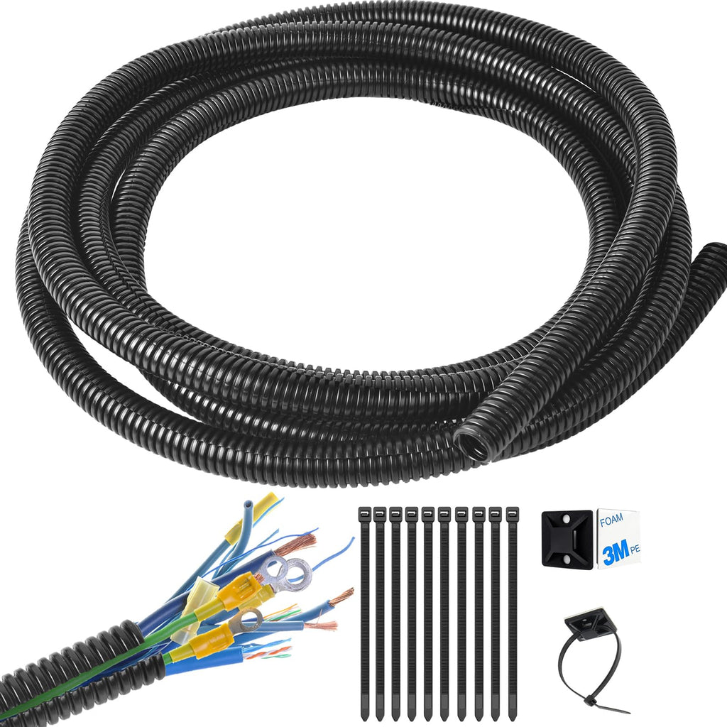 1/2 Inch Wire Loom Split Tubing - 30 ft Cord Protector Electric Wires Covers, Automotive Wire Flexible Conduit, Plastic Wire Cover with Cable Zip Tie (1/2"-30ft) 1/2"-30ft