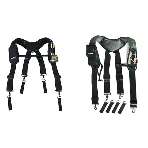 MELOTOUGH Work Belt Suspender Tool Belt Suspenders Bag Suspenders for Men Heavy Duty with Gel Shoulder Pad(Green+ Black