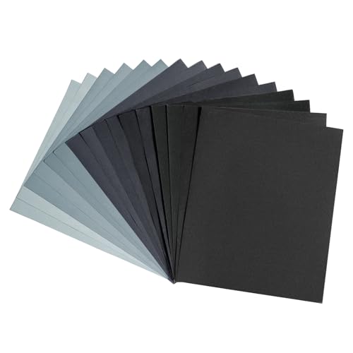 Sandpaper Set, Emery Paper Fine 5000 3000 2500 2000 1500 1200 1000 800 Wet and Dry Sandpaper for Car, Wood Furniture, Metal, Stone, Varnish, Glass, 23 x 28 cm (Pack of 16) 16 pieces: 800-5000