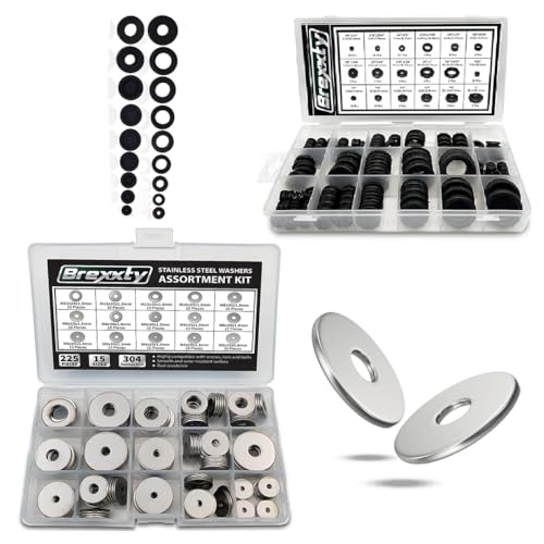 2 in 1 Rubber Grommets for Wiring 18 Different Sizes (125 pcs) & Fender Washers for Screws & Bolts Fender Washer Assortment kit in 15 Different Sizes (225 pcs)
