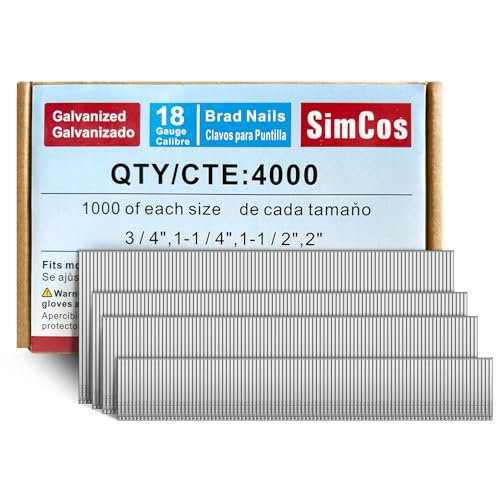 SimCos 18 Gauge Brad Nails 4 Sizes (2",1-1/2",1-1/4",3/4"),4000-Pack Assembly 4000