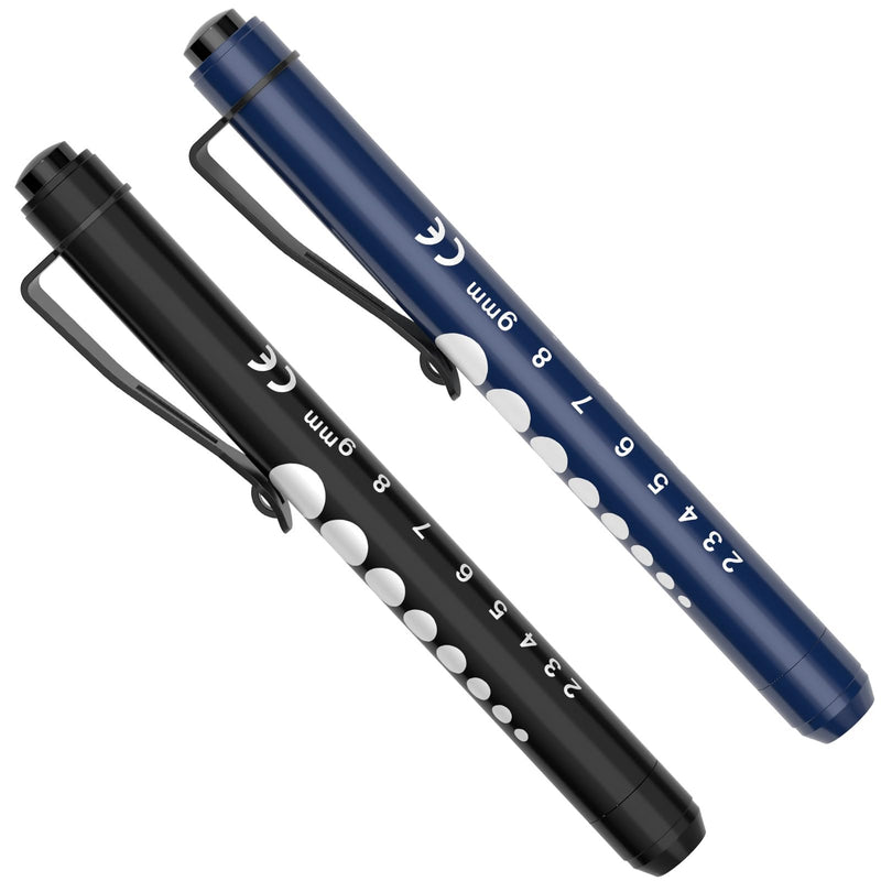 RISEMART Diagnostic Light, Pupil Light, 2 Pieces, Reusable LED Pen Lamp with Pocket Clip for Nurses, Doctors, Students, Pen Light, Dark Blue and Black