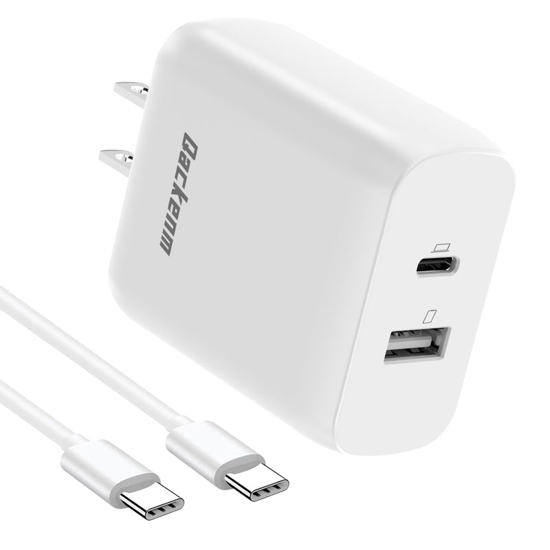 65W USB C Charger, Fast Charger Block 2-Port Power Adapter for MacBook Pro/Laptop/iPhone 15 Smart Phone/Tablet/Monitor/iPad Pro/Galaxy/Pixel with 6.6 ft USB-C Cable Dual Port Charging Qackenm