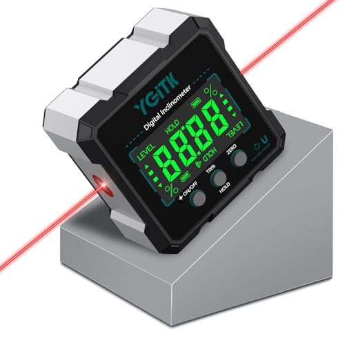 Digital Protractor LCD Display Inclinometer with Laser | 4-sided magnetic spirit level, IP54 waterproof, USB-C charging, ideal for DIY enthusiasts and carpenters Blue
