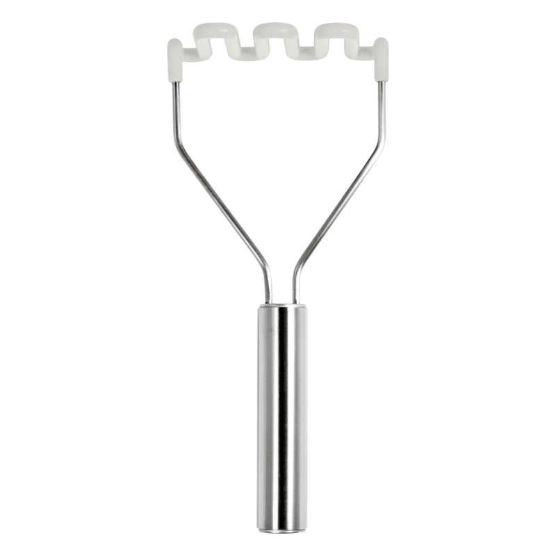 Tovolo Silicone Potato Masher Stainless Steel Handle White Dishwasher Safe Heat Resistant Non Scratch Handheld Coil Wire Potato Smasher for Nonstick Pans Ergonomic Kitchen Food Prep Tool