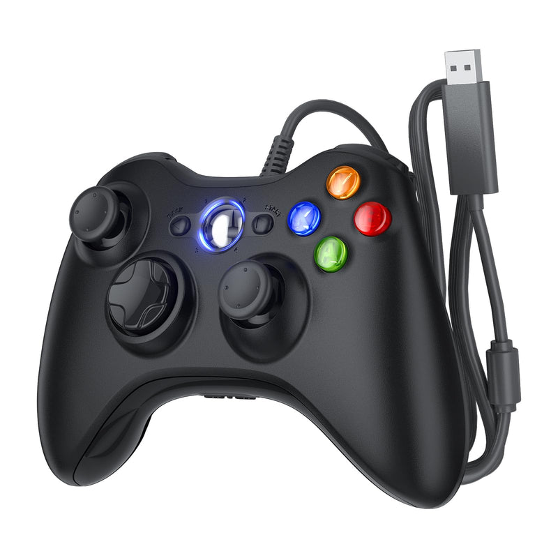 Dinosoo Replacement for Xbox 360 Controller Wired, Upgraded Joystick Compatible with Xbox 360 & Slim/Windows 11/10/8/7 PC Controller, with Dual-Vibration Voice Function Black Xbox 360 Controller 1-pack