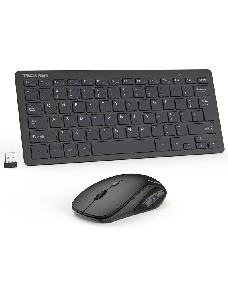 TECKNET Wireless Keyboard and Mouse Combo, Mini Cordless Computer Keyboard and Mouse Set 2.4GHz, Silent Adjustable 1600 DPI, Quiet Click, Lag-Free for Computer, Laptop, PC, Windows, Mac, Chrome OS Black