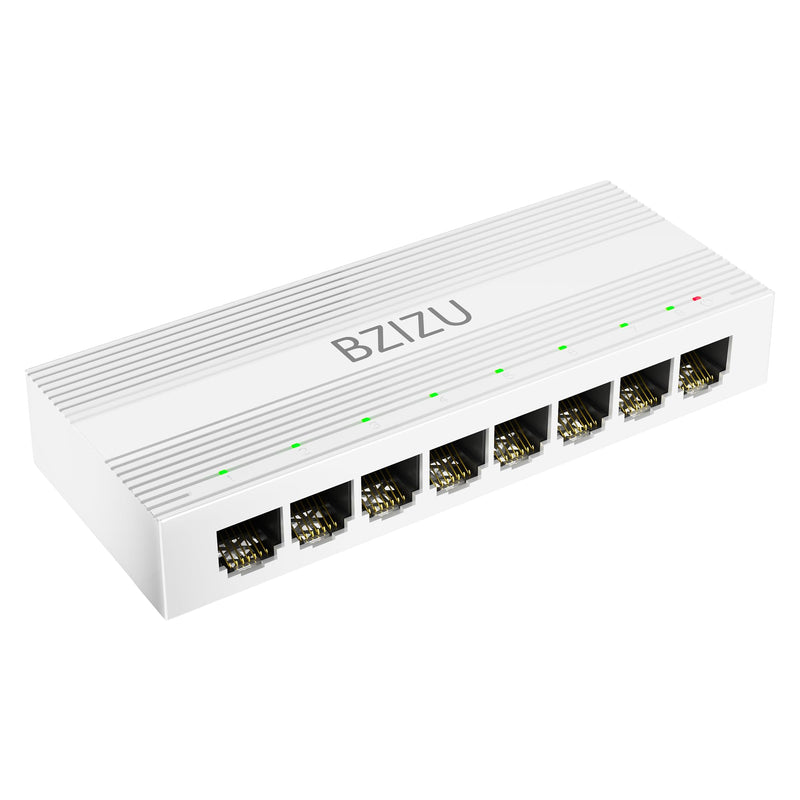 8-Port Gigabit Ethernet Switch, Plug and Play unmanaged Network Splitter, Small Desktop Size, IGMP Support, fanless Silent Design, White Plastic Shell 8-port compact Gigabit switch