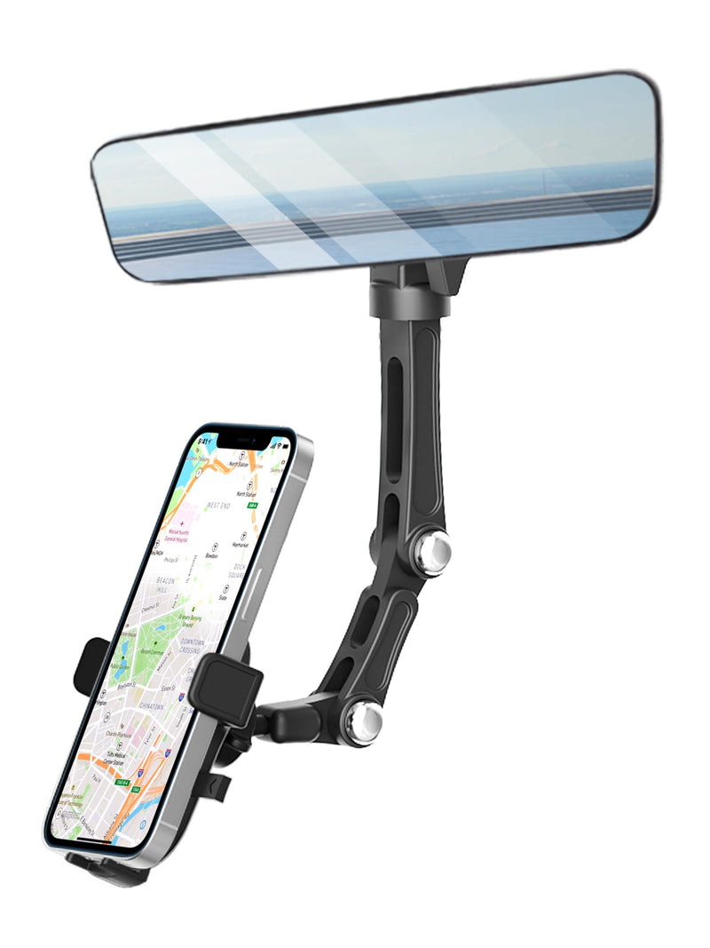 Rearview Mirror Phone Holder for Car, Rear View Mirror Phone Holder, Rotatable and Retractable Car Phone Holder Mount, Car Truck Essentials Accessories Compatible with All Cell Phones Jet Black