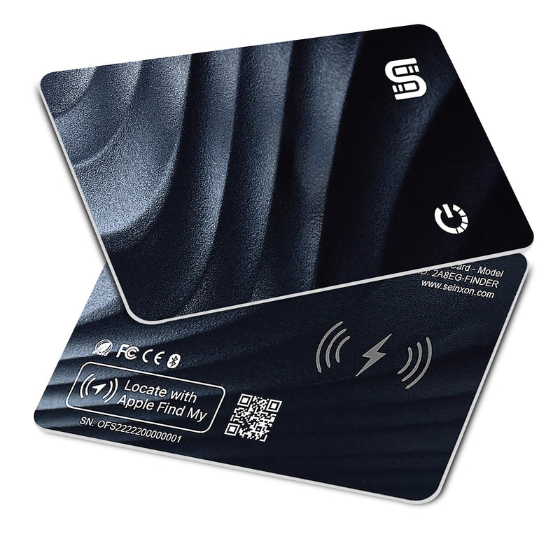 Wallet Tracker Wireless Recharging IP68 Thin Item Finder Card Luggage Located Bluetooth Works with Apple Find My APP & Network (iOS Only) Black Elite Slim