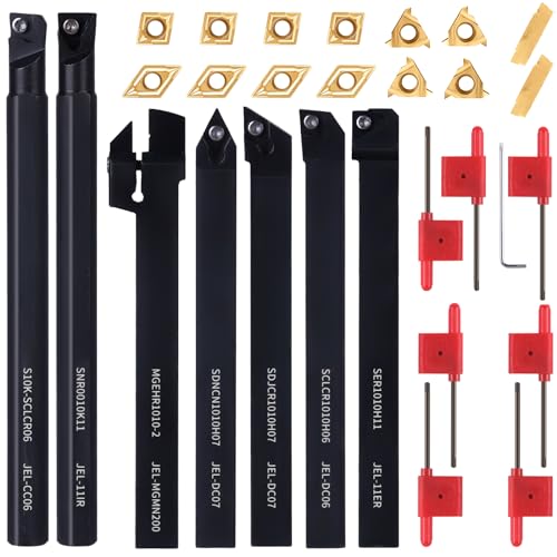 3/8" 10mm Indexable Lathe Turning Tool 21Pcs Kit for Turning 7pcs 3/8" 10mm Shank +14pcs Inserts
