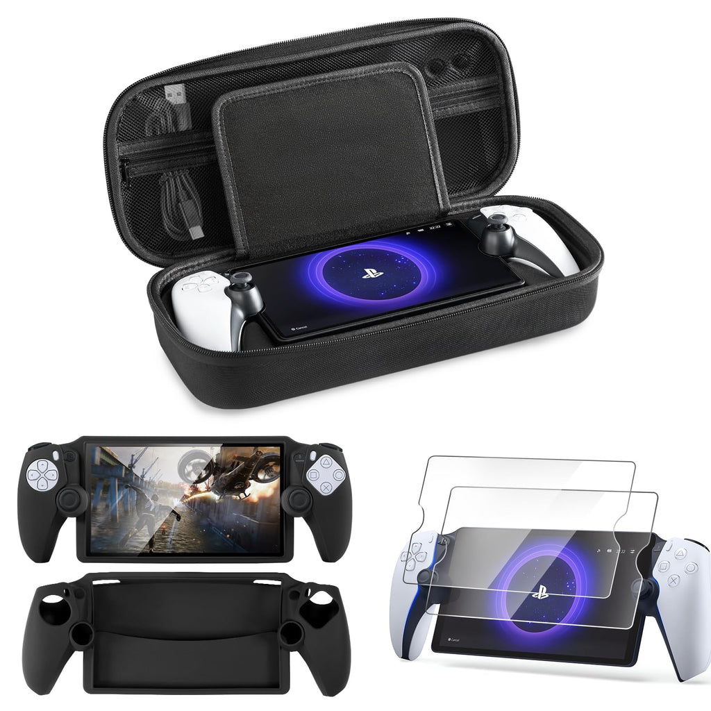 CoBak Hard Carrying Shell Case for PlayStation Portal Remote Player - with 2 Screen Protector, 1 Grip Case, Hard Outer Cover for Better Protection