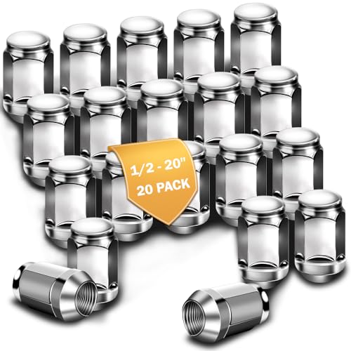 1/2-20 Lug Nuts Replacement for Wrangler 1987-2017 Liberty 2002-2012 Grand Cherokee 1993-2010 Chrome 19mm Hex 1.38" Tall 1/2"-20 Closed End Wheel Lug Nuts 20pcs 1/2"-20-20pcs